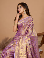 Light lavender kanjivaram silk saree with zari weaving work