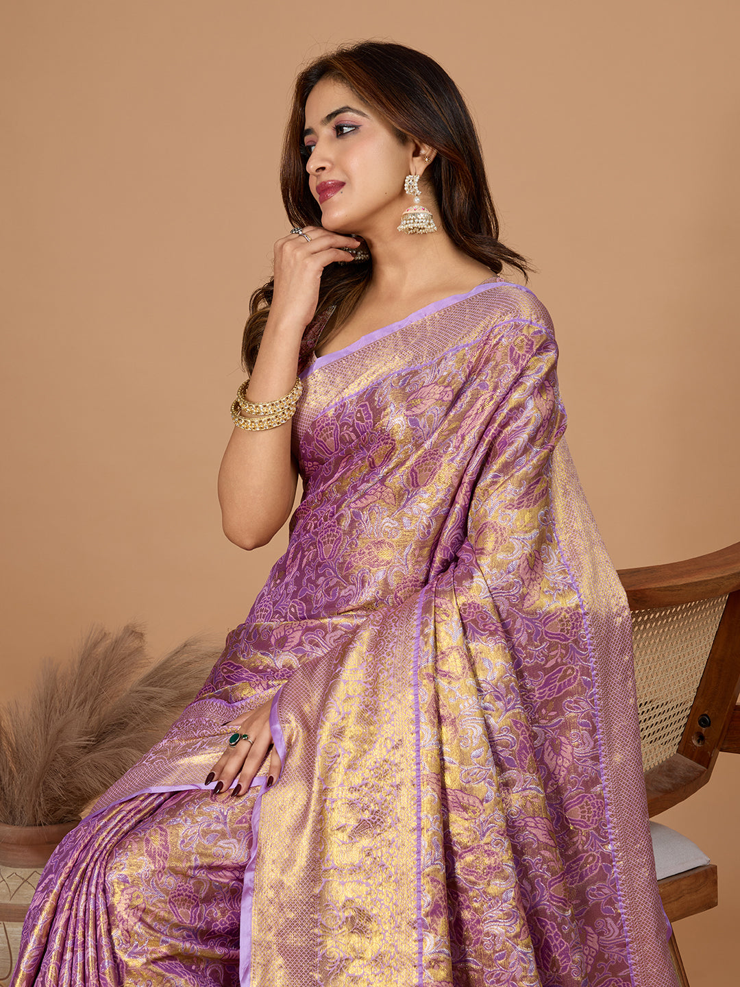 Light lavender kanjivaram silk saree with zari weaving work