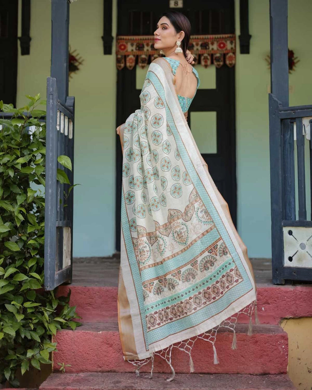 Multi summer special digital printed linen cotton saree