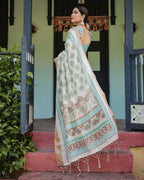 Multi summer special digital printed linen cotton saree