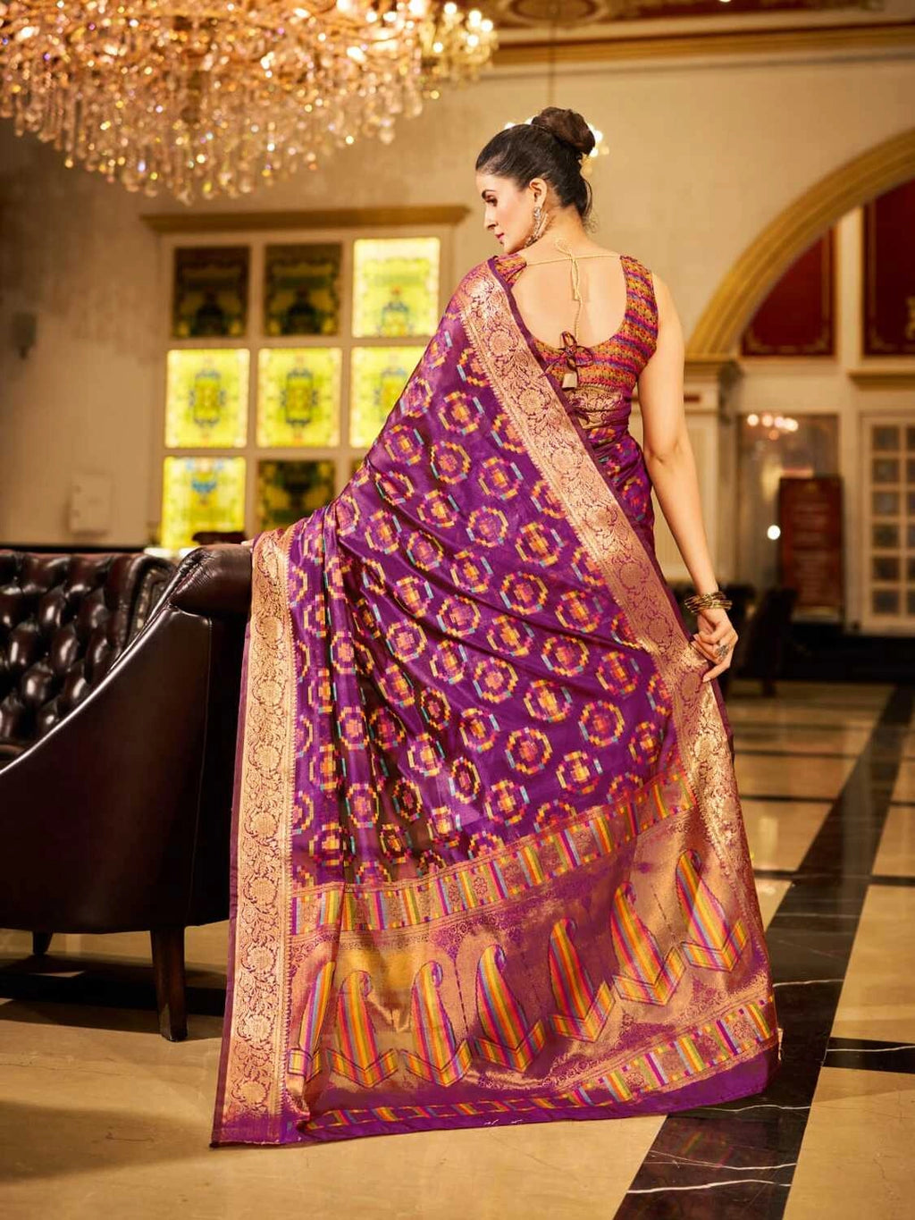 Purple soft organza silk saree with zari weaving work