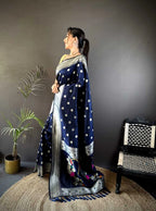 Navy blue Nath paithani silk saree with zari weaving work