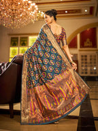 Firoji soft organza silk saree with zari weaving work