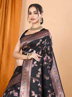 Black premium banarasi silk saree with meenakari zari weaving work
