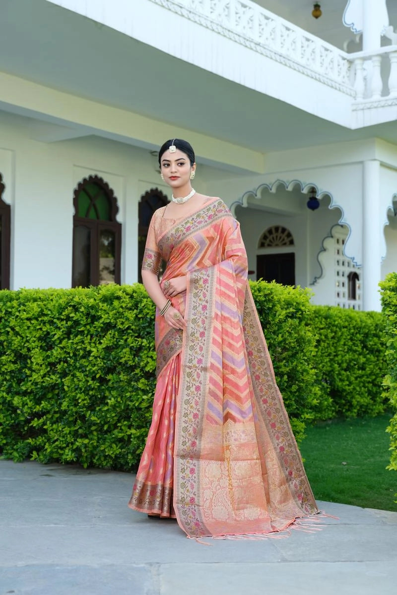 Rangkat organza silk saree with zari weaving work