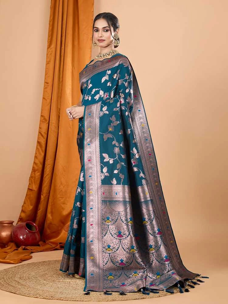 Morpeach premium banarasi silk saree with meenakari zari weaving work