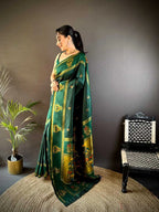 Green traditional paithani silk saree with meenakari zari weaving work
