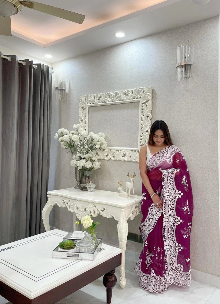 Rohisana organza silk saree with embroidery work
