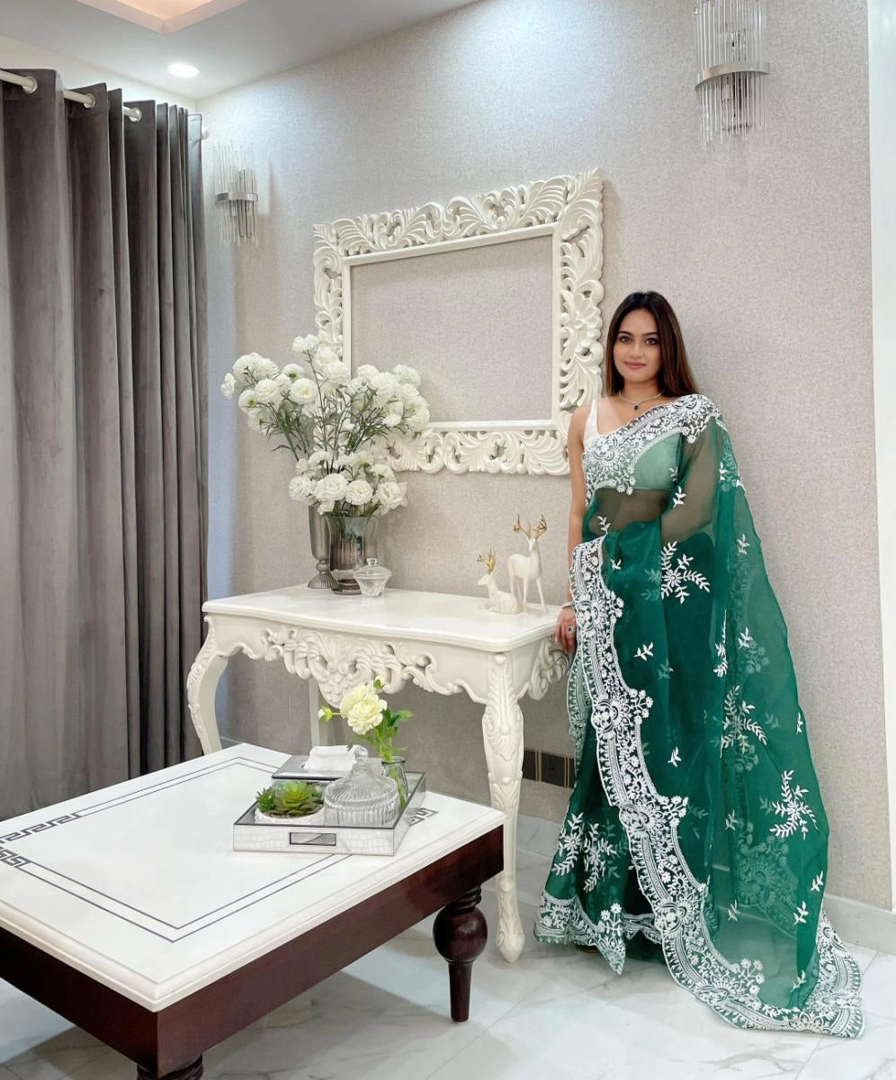 Rohisana organza silk saree with embroidery work