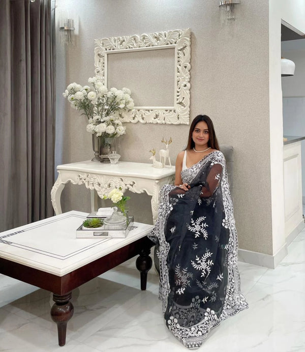 Rohisana organza silk saree with embroidery work