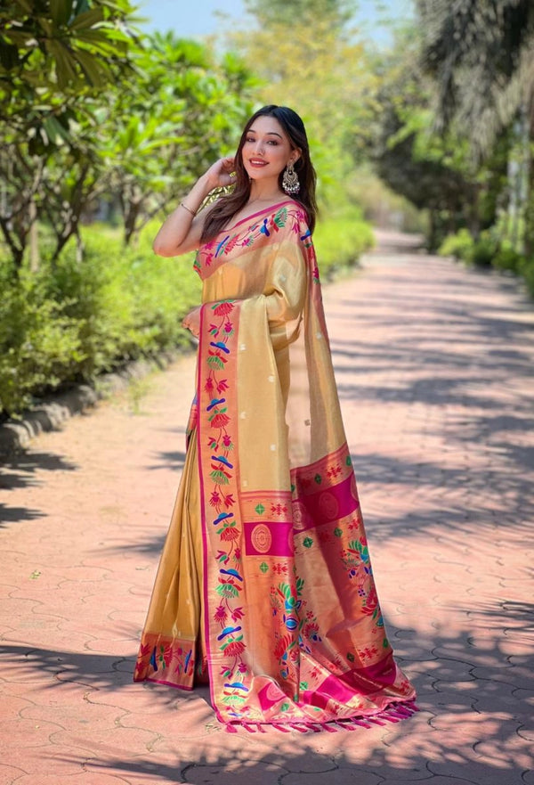 Rohi soft tissue paithani silk saree with zari weaving work