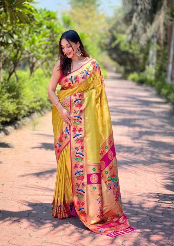 Rohi soft tissue paithani silk saree with zari weaving work