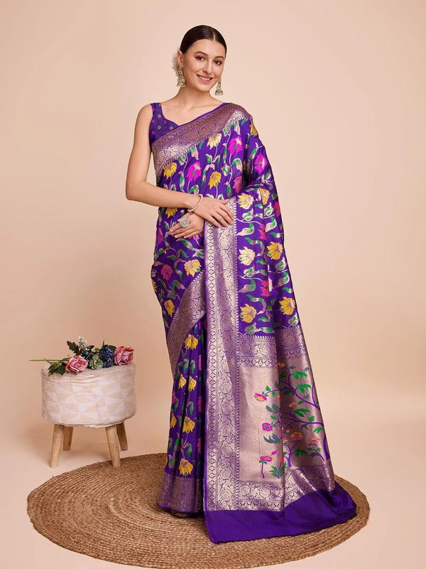 Kasurita Paithani Silk Saree With Zari Weaving Work