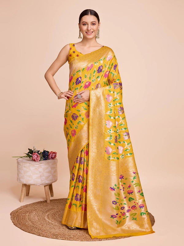 Kasurita Paithani Silk Saree With Zari Weaving Work