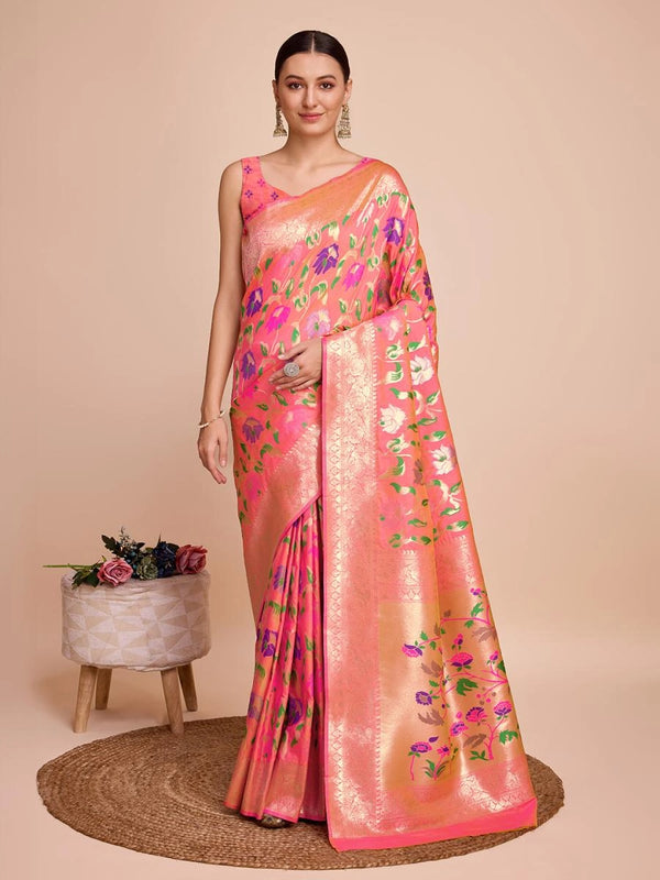 Kasurita Paithani Silk Saree With Zari Weaving Work