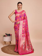 Rani pink color paithani silk saree with zari weaving work