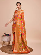 Orange color paithani silk saree with zari weaving work