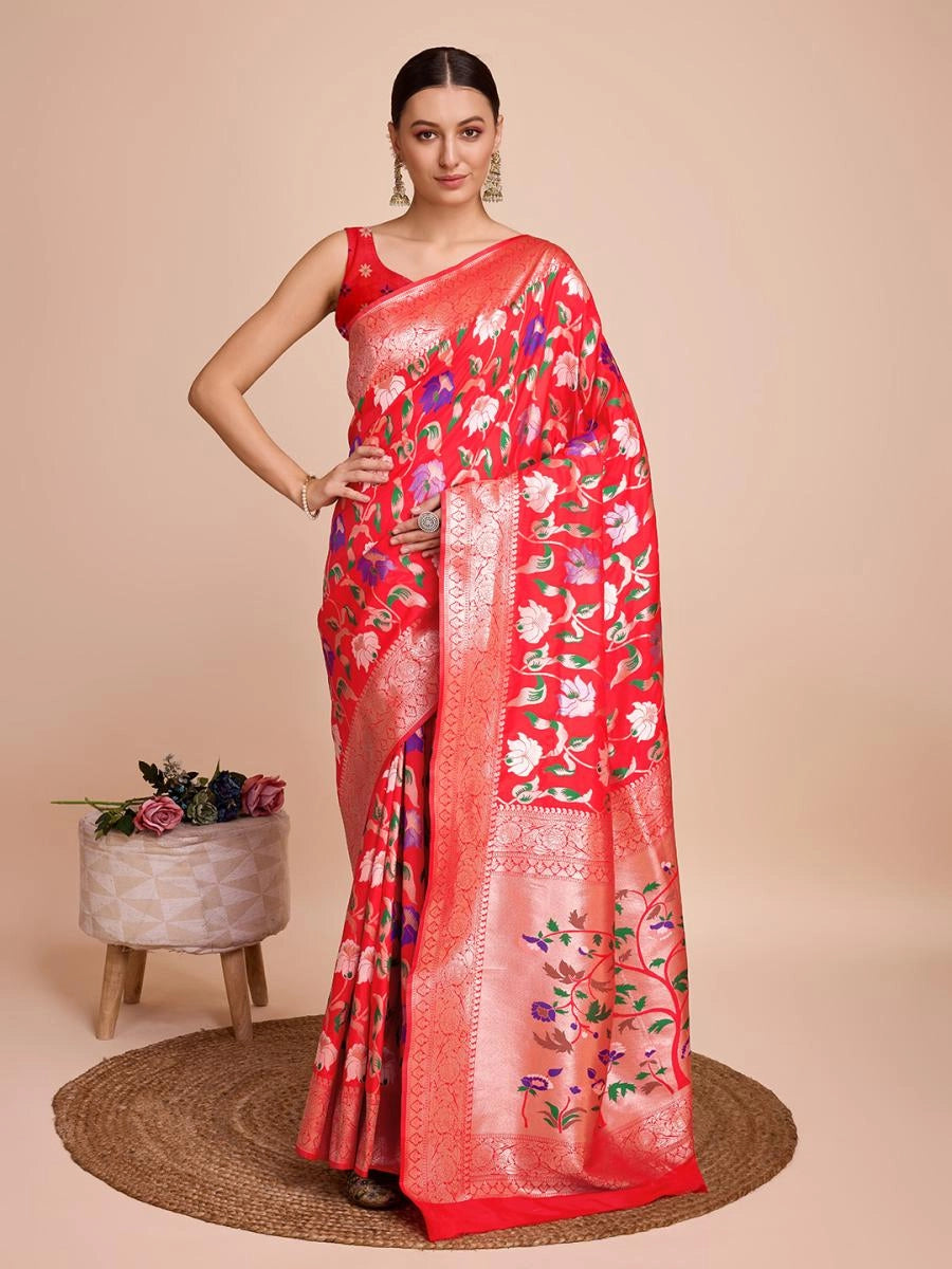 Kasurita Paithani Silk Saree With Zari Weaving Work