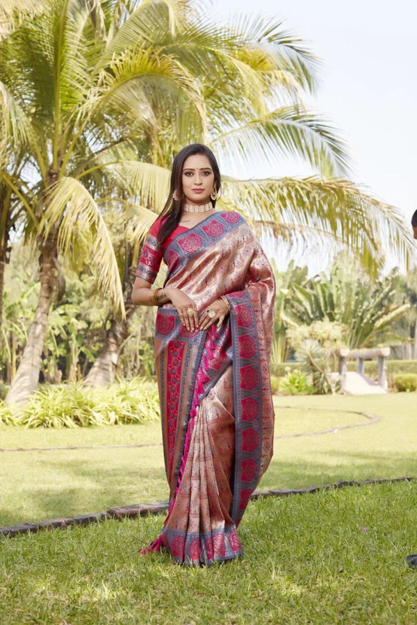 Pipita zari weaving pink color rich kanjivaram silk saree