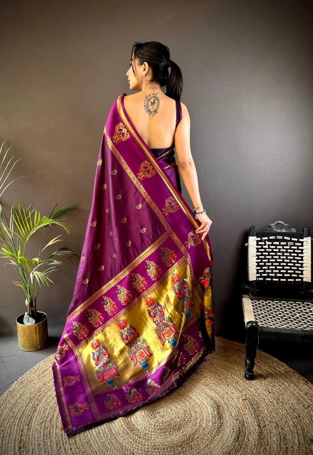 Magenta traditional paithani silk saree with meenakari zari weaving work