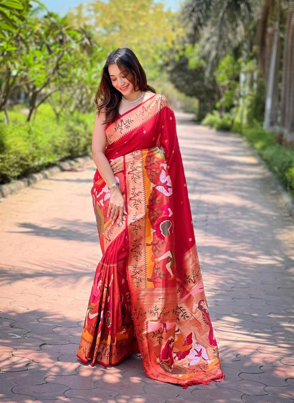 Oragami paithani silk saree with zari weaving work