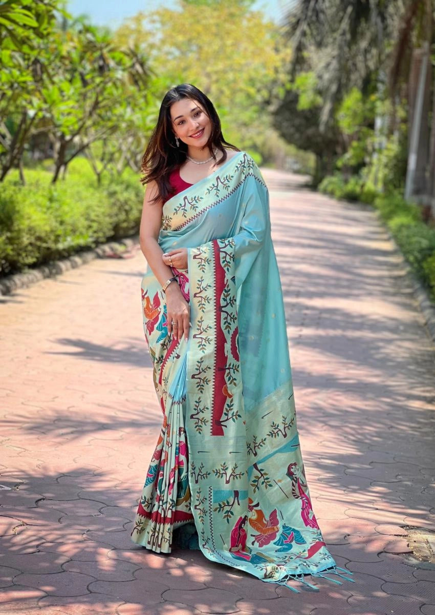 Oragami paithani silk saree with zari weaving work
