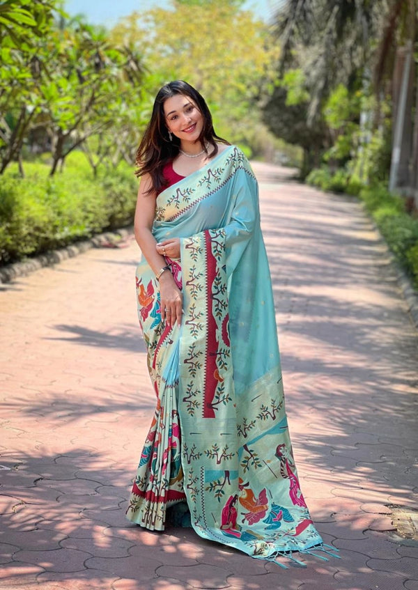 Oragami paithani silk saree with zari weaving work