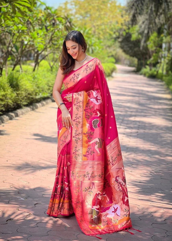 Oragami paithani silk saree with zari weaving work