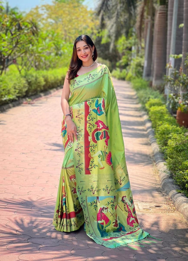 Oragami paithani silk saree with zari weaving work