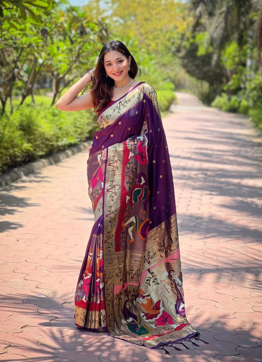 Oragami paithani silk saree with zari weaving work