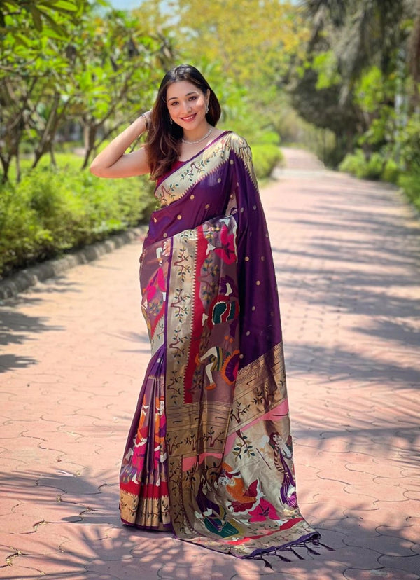 Oragami paithani silk saree with zari weaving work