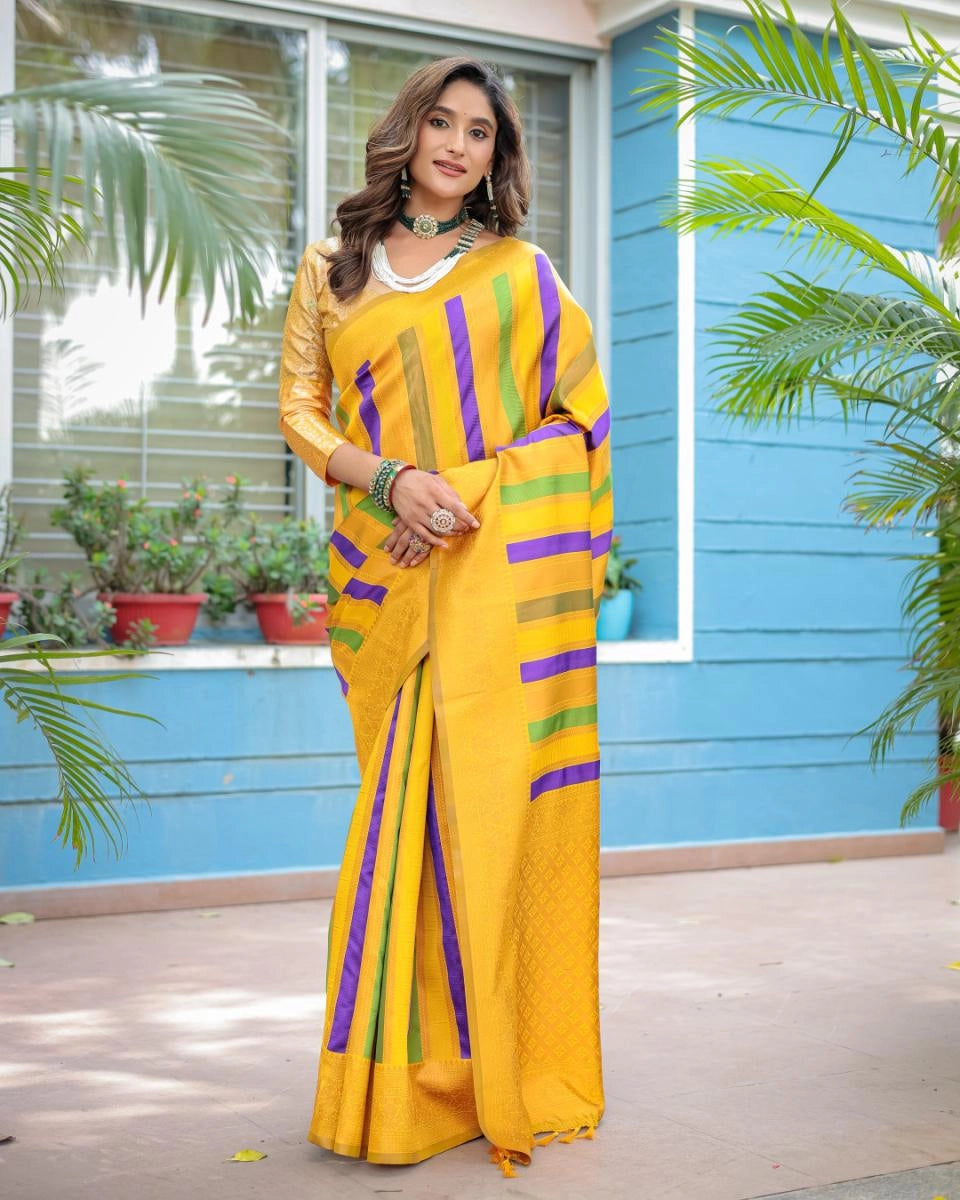 Mirana Kanjivaram pattu silk saree multi color with zari weaving rich pallu & border