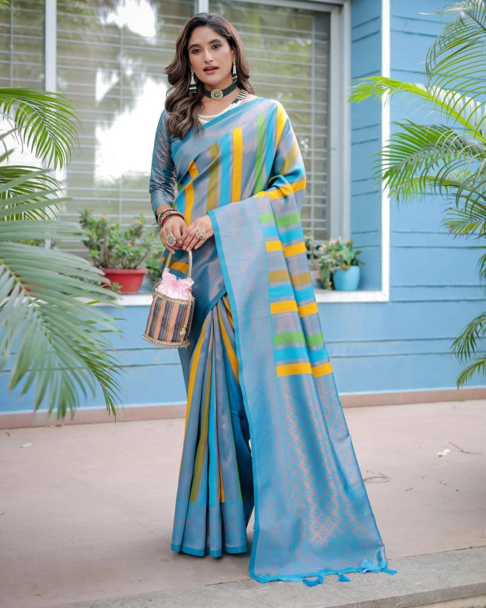 Mirana Kanjivaram pattu silk saree multi color with zari weaving rich pallu & border