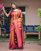 Mirana Kanjivaram pattu silk saree multi color with zari weaving rich pallu & border