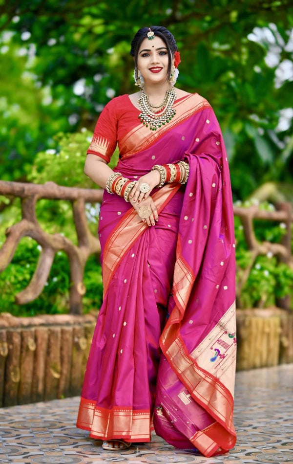 Harshani Violet paithani silk saree with zari weaving work