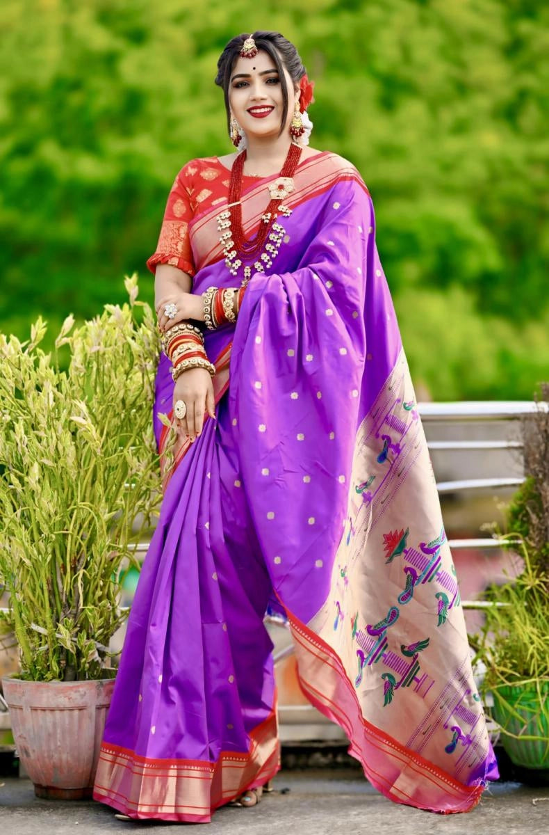 Harshani Violet paithani silk saree with zari weaving work
