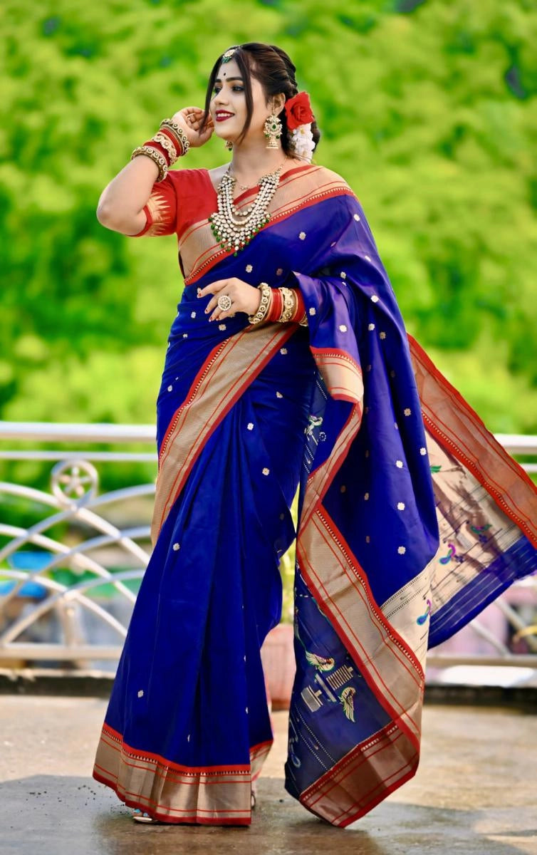 Harshani Violet paithani silk saree with zari weaving work