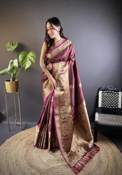Tiranshika kanchipuram silk saree with golden zari weaving work