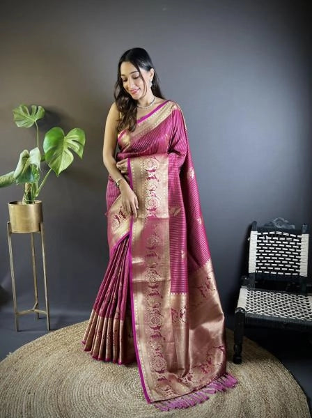 Tiranshika kanchipuram silk saree with golden zari weaving work