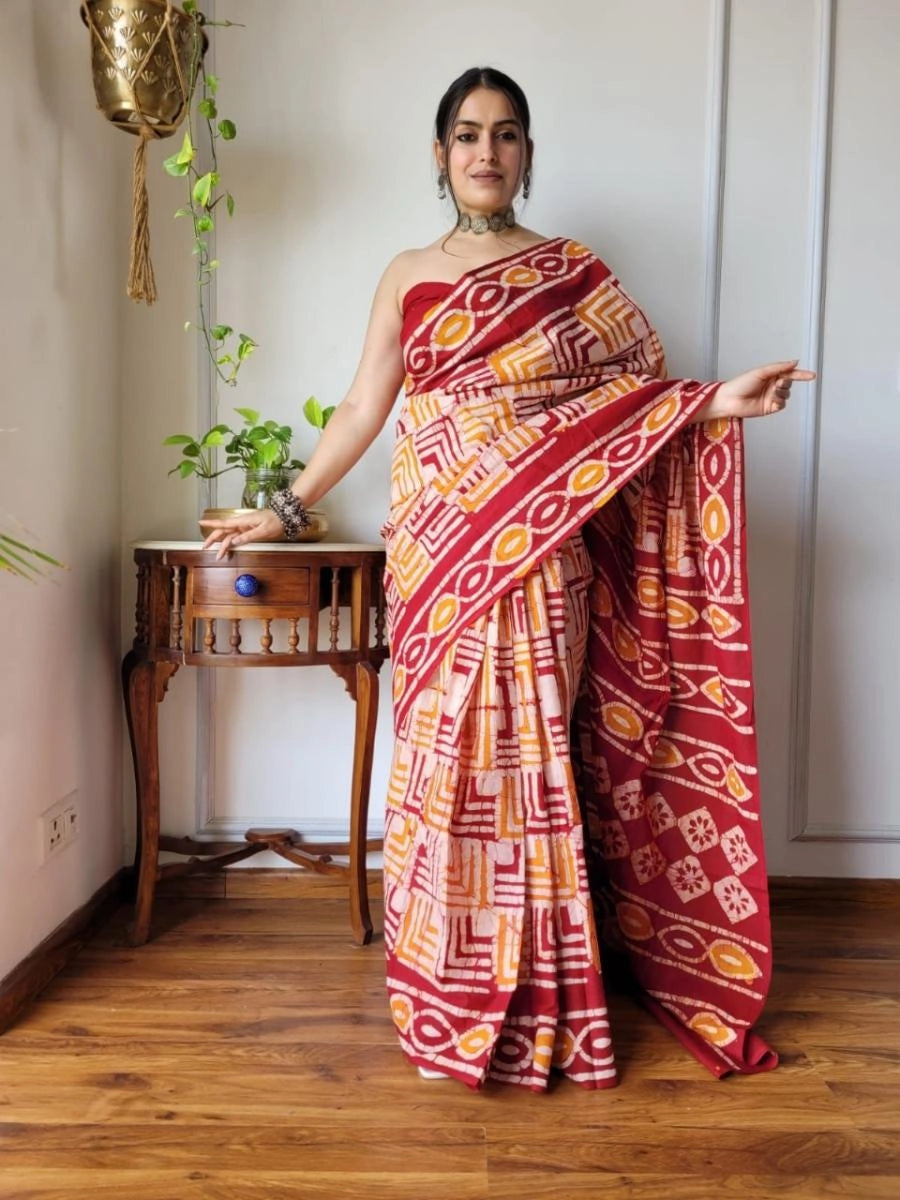 Niralisa pink soft linen cotton saree with hand block printed work