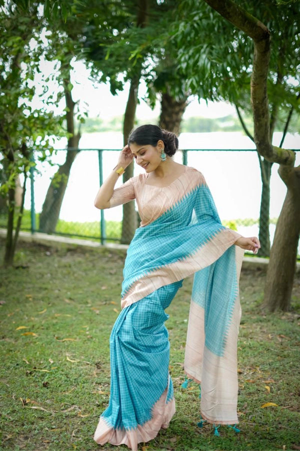 Laxipatita Tussar Silk Saree With Cheks Weaving Work