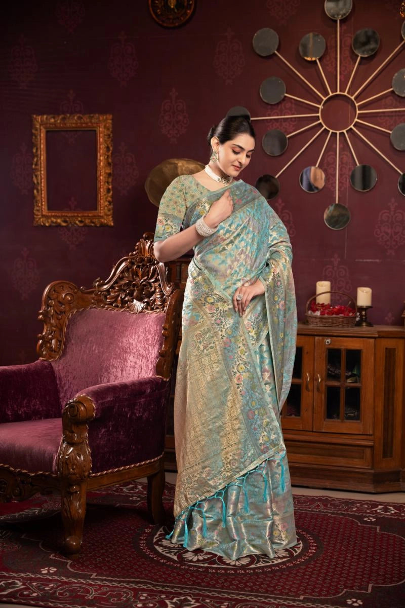 Rionaa organza silk saree with zari weaving work