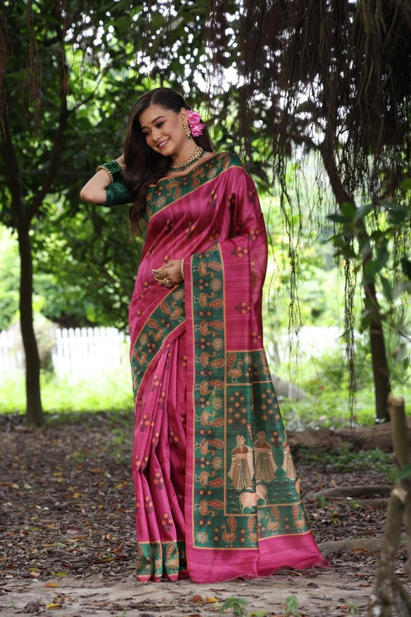 Morbani peacock printed tussar silk saree