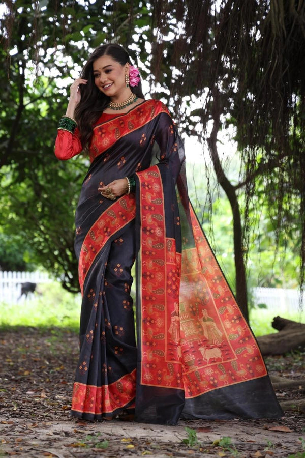 Morbani peacock printed tussar silk saree