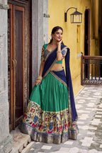 Traditional Kalamkari Printed Lehenga in Poly Chanderi with Zari Work & Georgette Dupatta