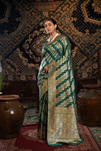 Bottle green banarasi silk saree with zari woven work