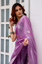Lavender fancy shimmer chiffon saree with embroidery work