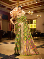 Mahendi green soft organza silk saree with zari weaving work