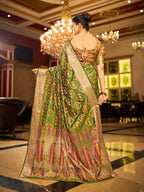 Mahendi green soft organza silk saree with zari weaving work