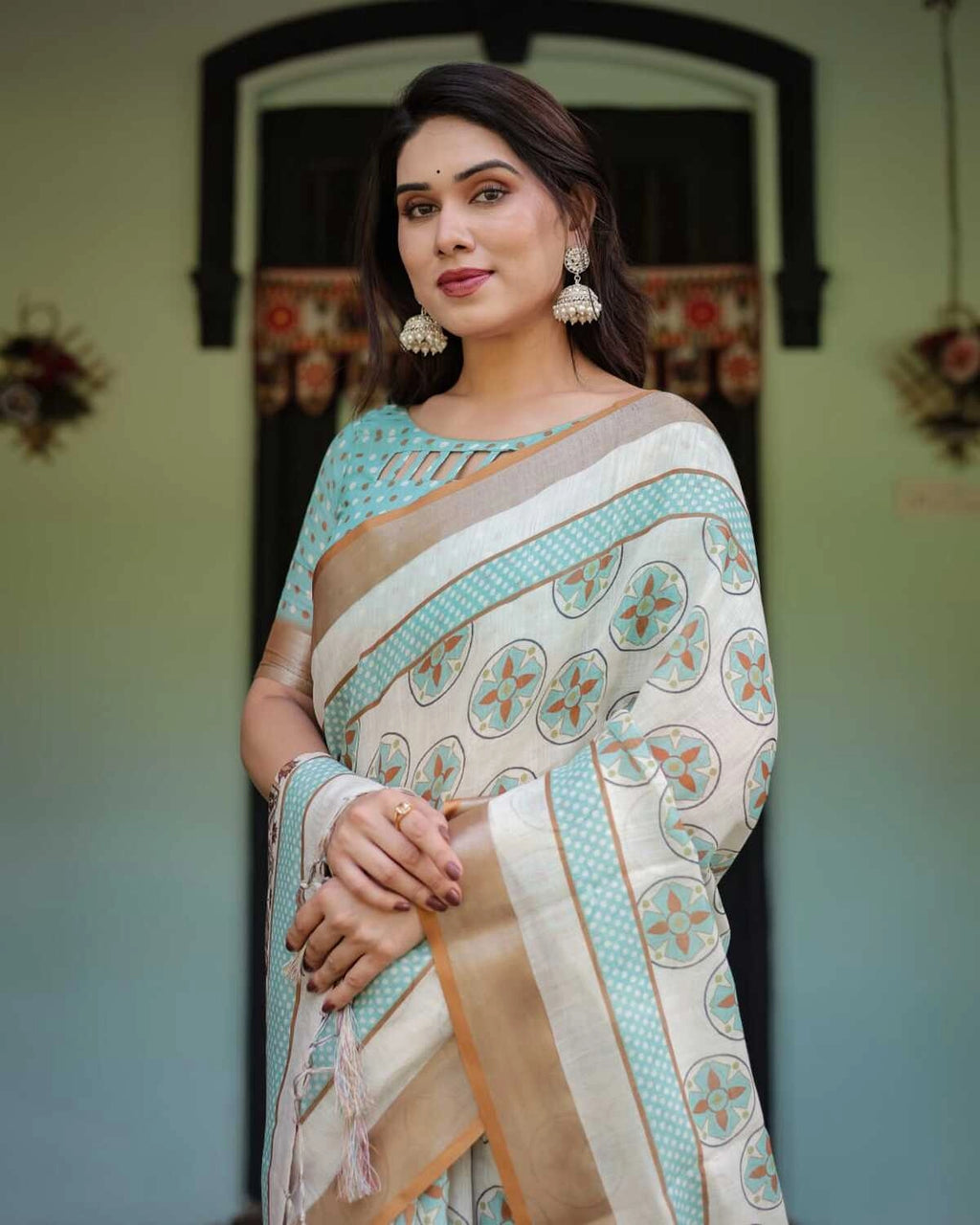 Multi summer special digital printed linen cotton saree